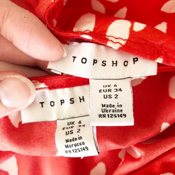 2 Piece Set TopShop Dalmatian Spot Pleated V-Neck Puff Sleeve Blouse Mini Skirt - Picture 7 of 13